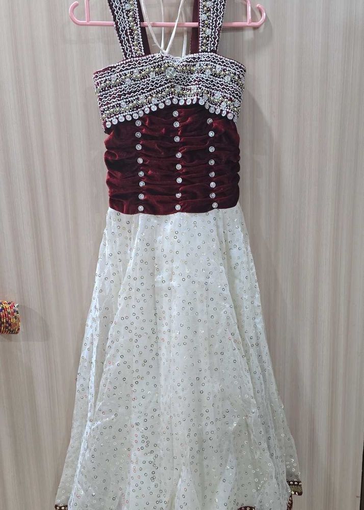 Elegant Maroon &amp; White Party Dress