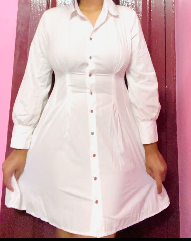 Fitted White Button-Down Mini Dress