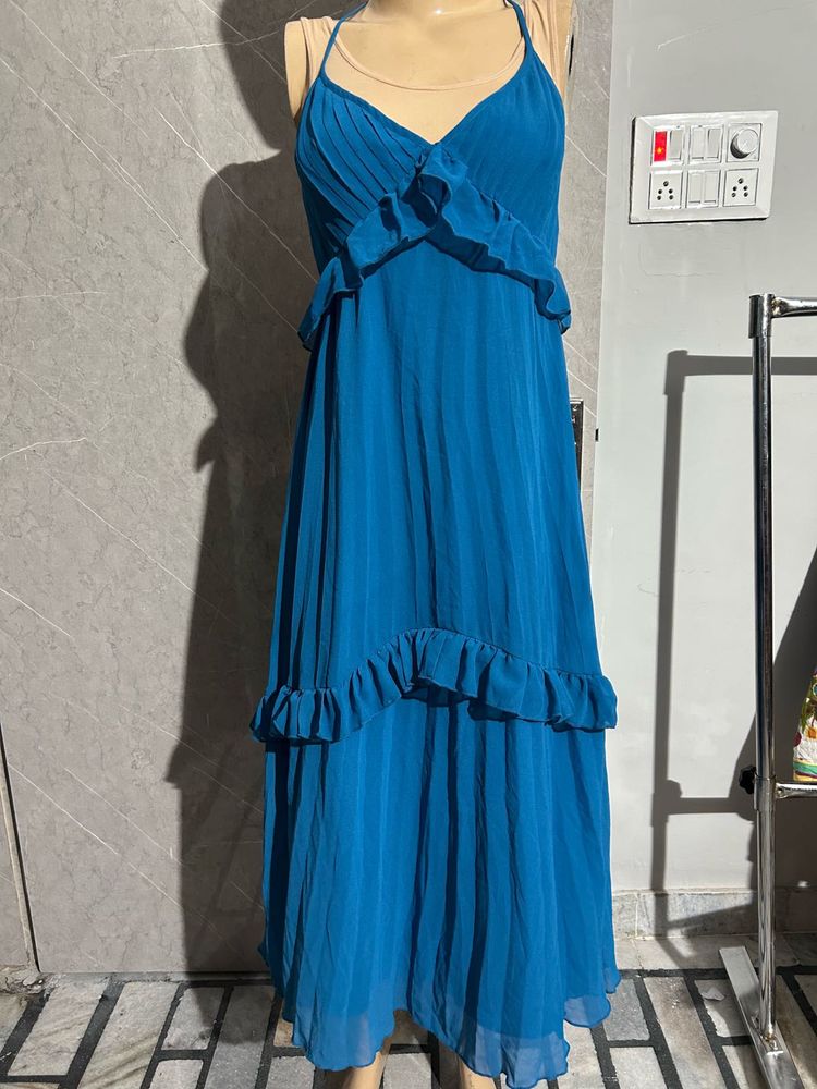 Blue Ruffle Maxi Dress