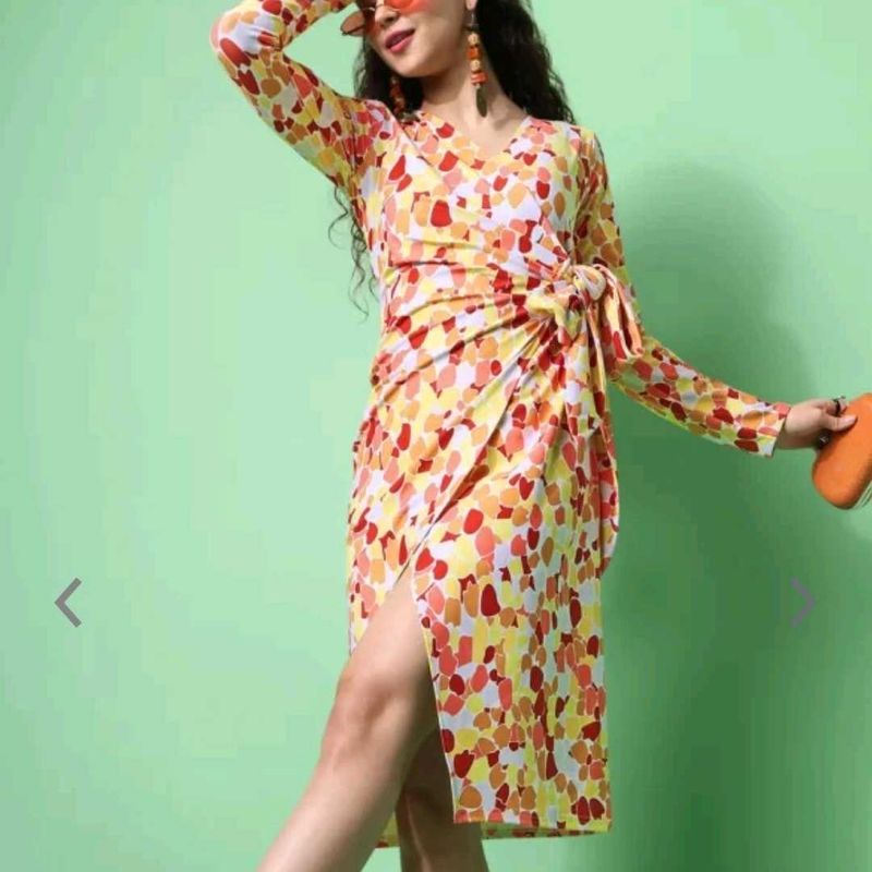Brand New Colorful Printed Wrap Dress