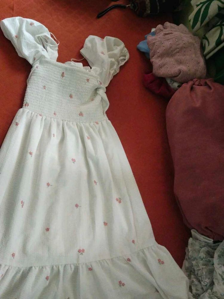 White Floral Smocked Dress