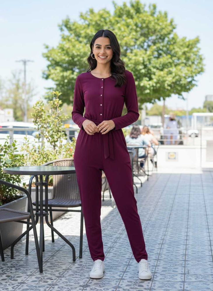 Burgundy Jumpsuit with Belt