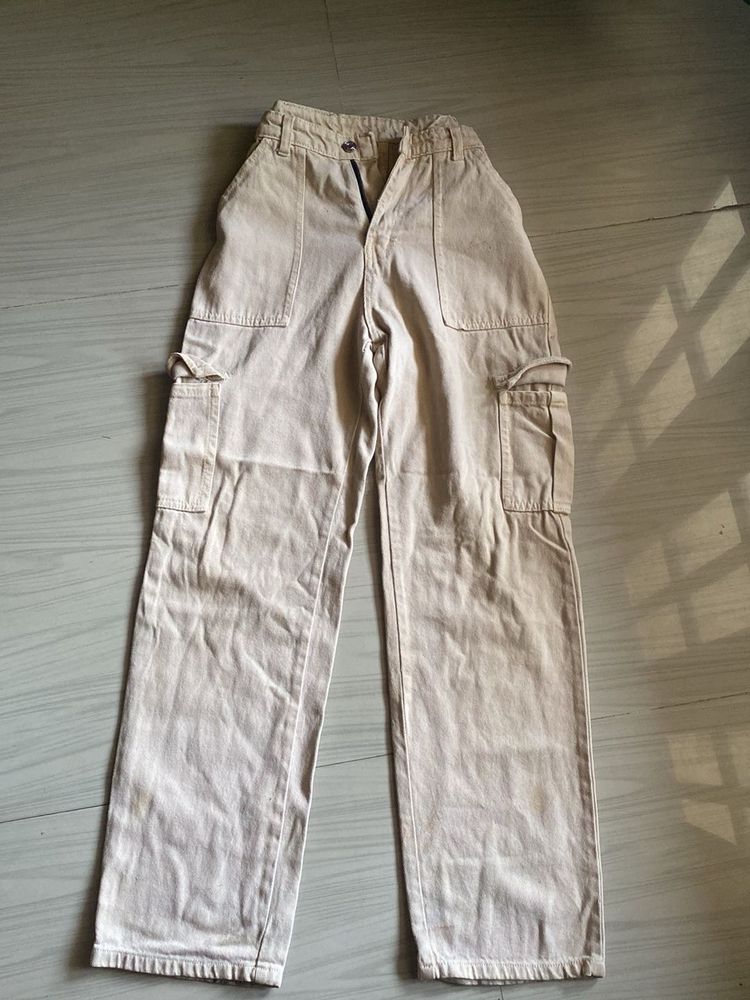 Beige Wide Leg Cargo