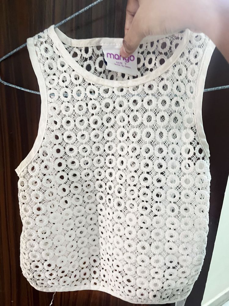 White Net Sheer Crop Tank Top