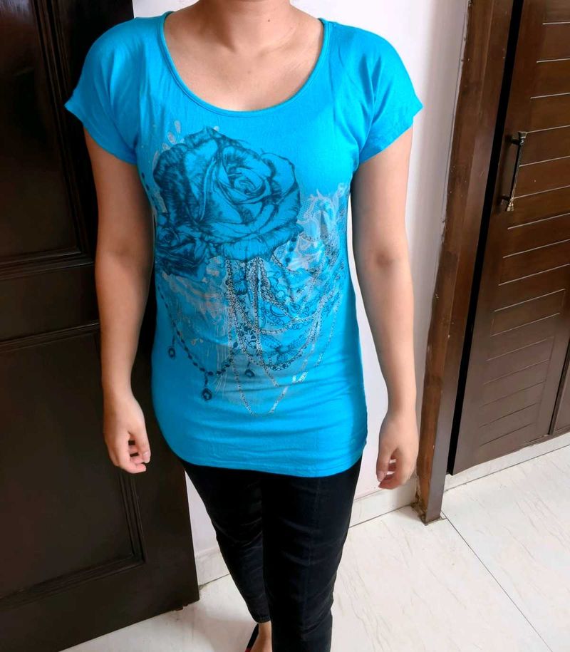 Miss Stylviz Women Blue Floral Graphic Printed Top