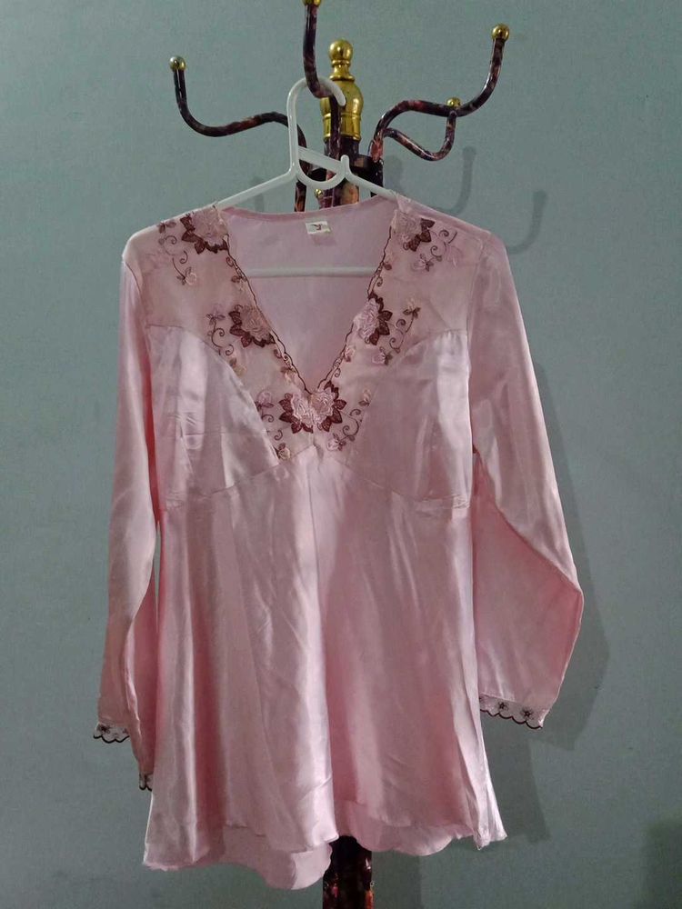 Pink Embroidered nighty