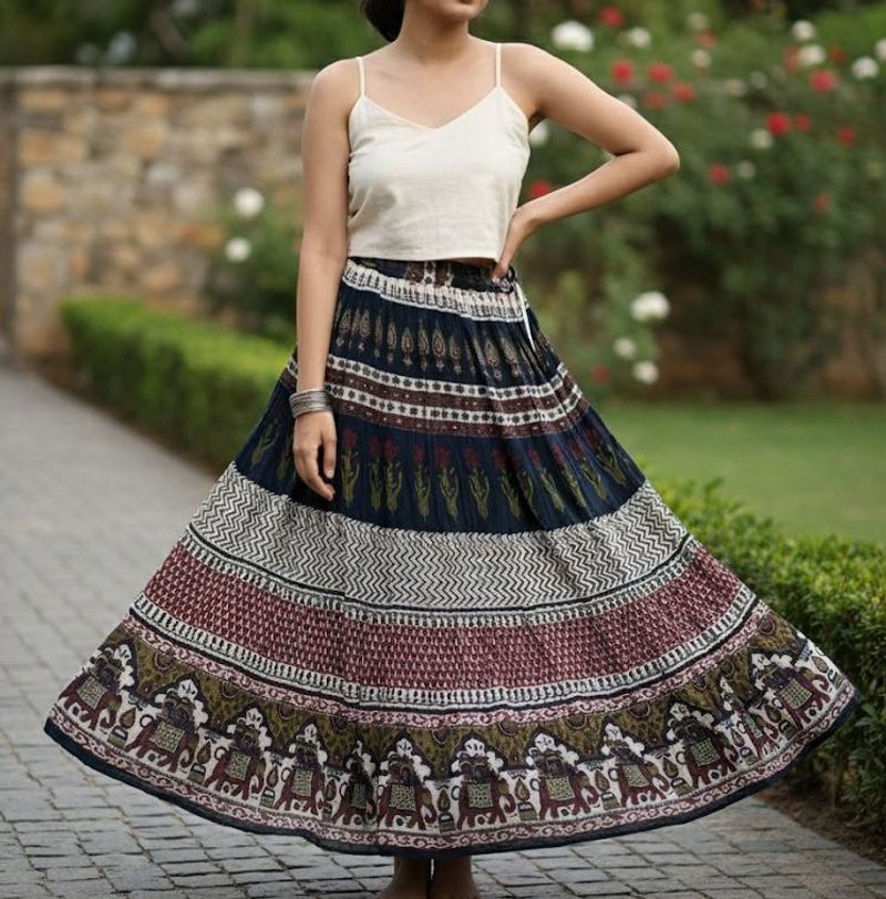 Elephant Print Ethnic Skirt with drawstring