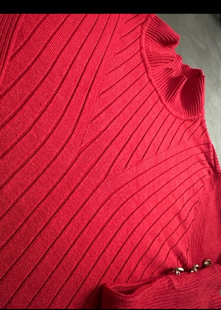 Red Ribbed Turtleneck