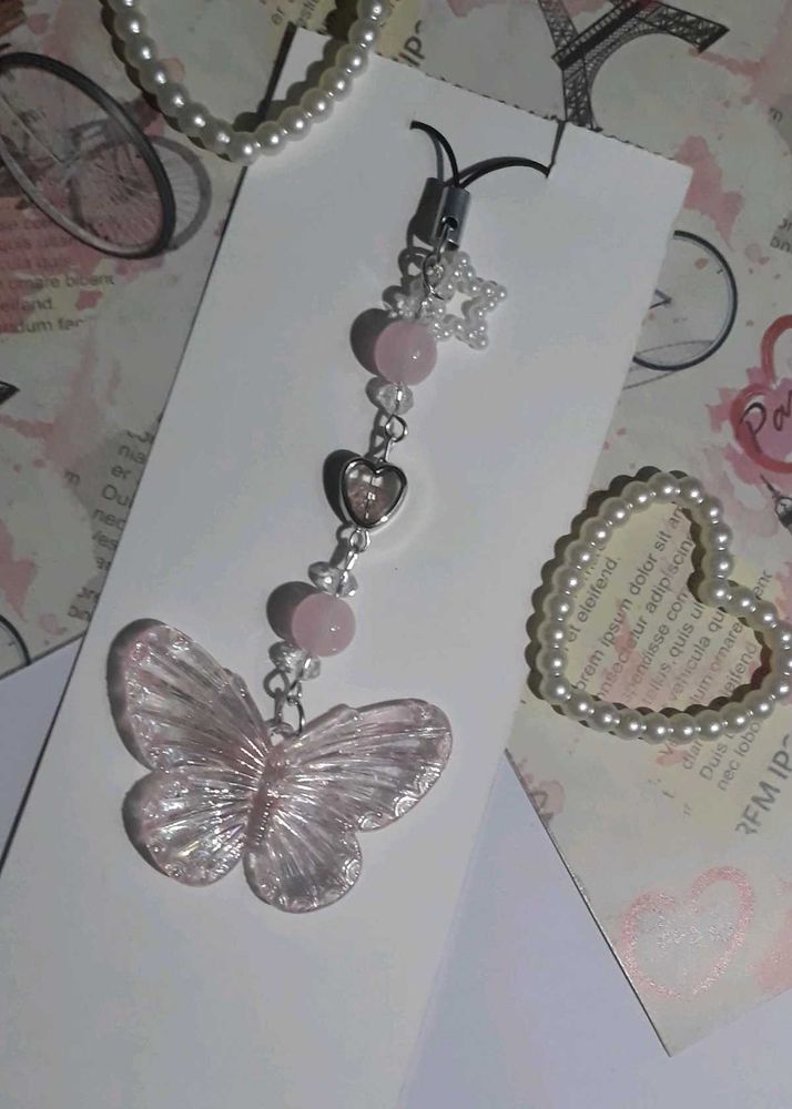 Pink Butterfly Phone Charm