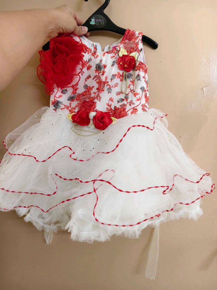 Floral &amp; Rose Petal Dress For One Year Old