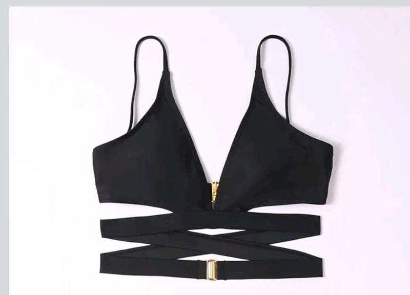 Chic Black Crisscross Bikini Top