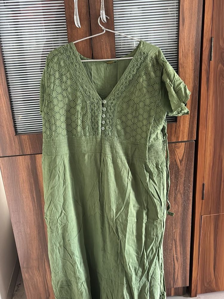 Green Cotton Blend Dress