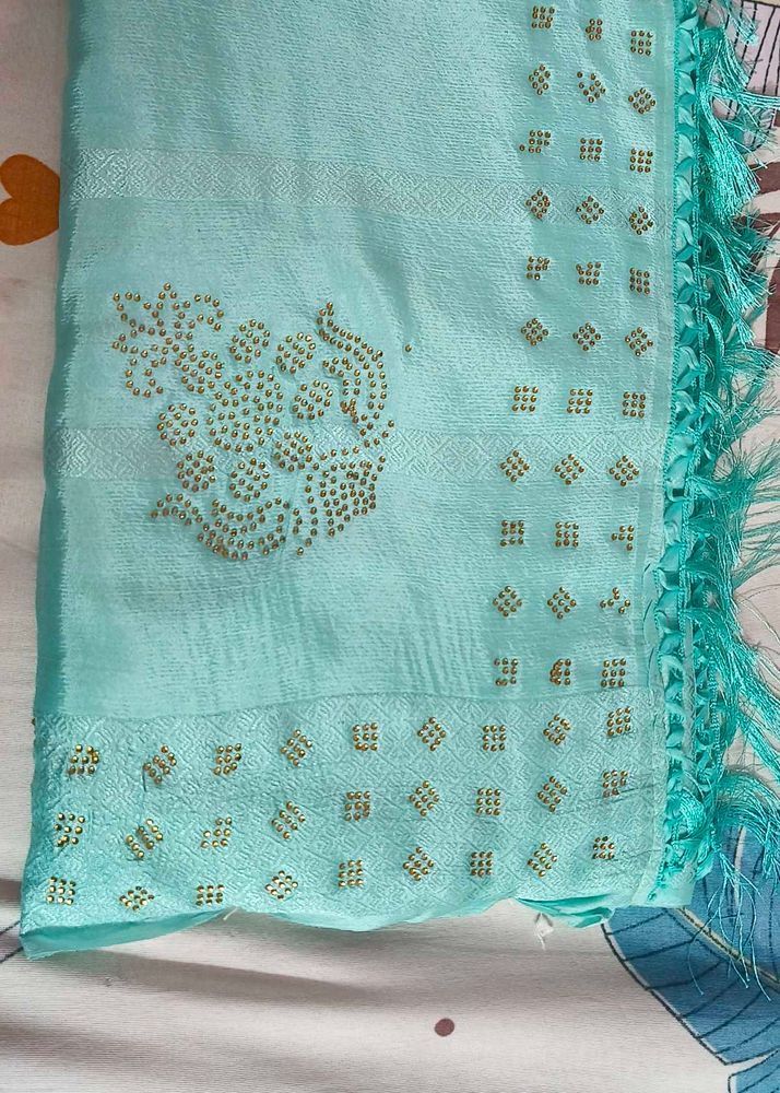 Aqua Blue Embellished Saree