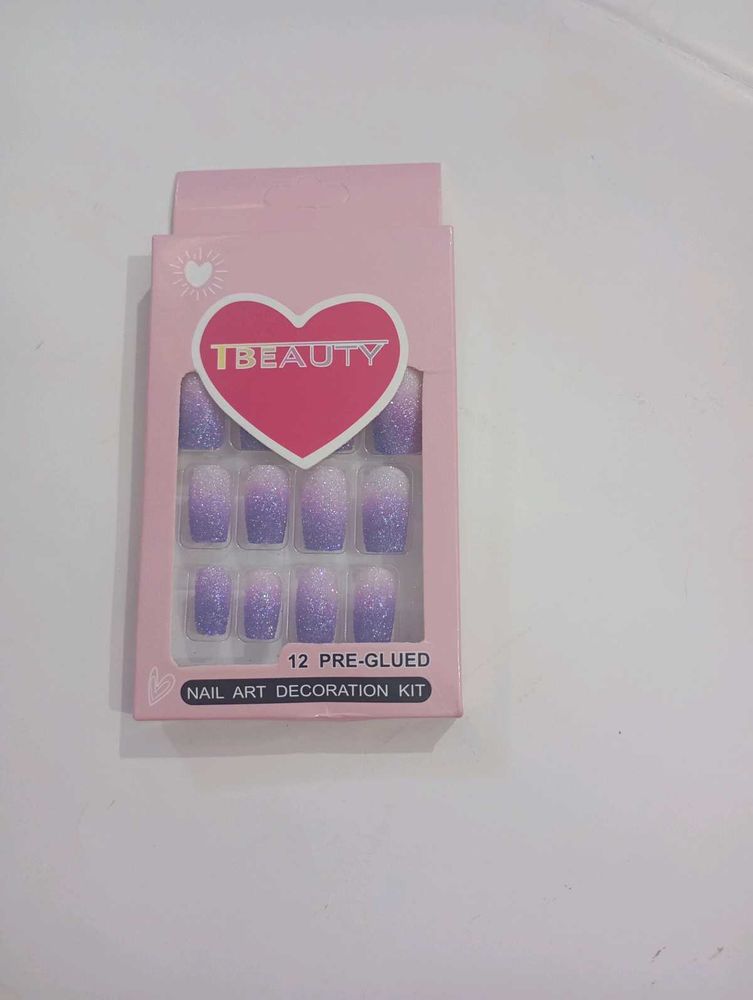TBeauty Purple Glitter Press-On Nails