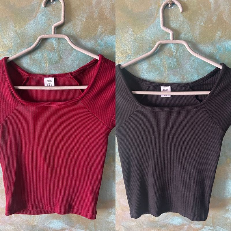 Pack Of 2 Ribbed Crop Tops