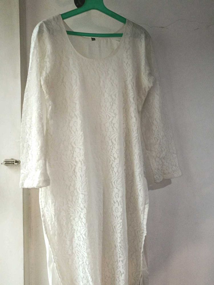 A White Festive netted Kurti