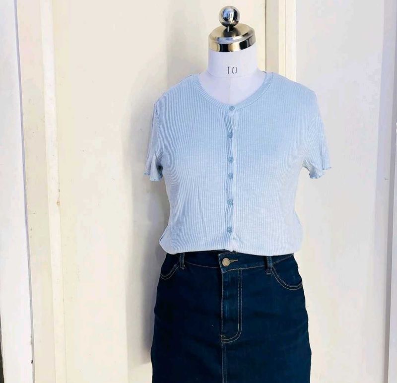 Cute Blue Ribbed Top
