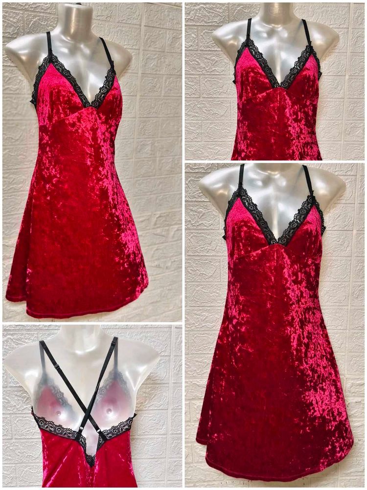 Lace &amp; Velvet Spaghetti Pink Dress