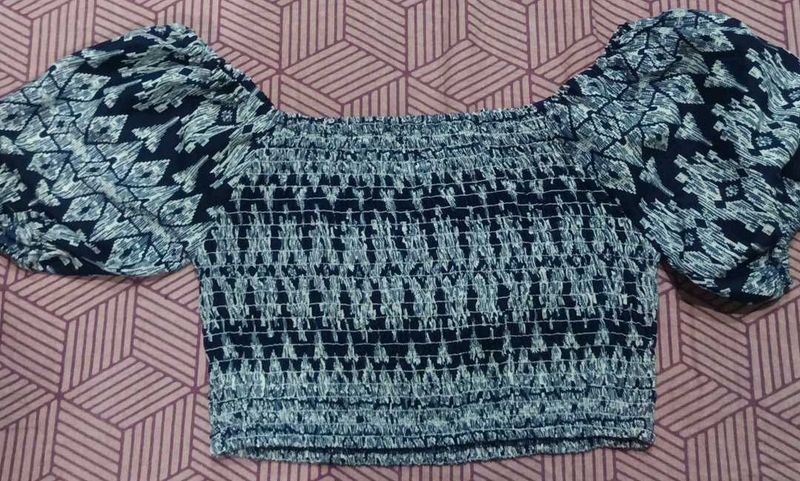 Patterned Smocked Crop Top