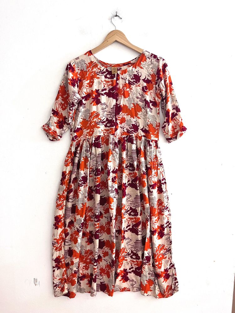 Dark Orange Printed Maxi Dress (Women)