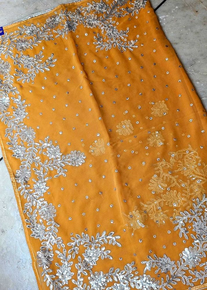 Mustard n silver work saree