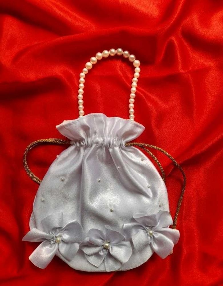 Elegant Pearl Handle White Potli Bag || Unused ||