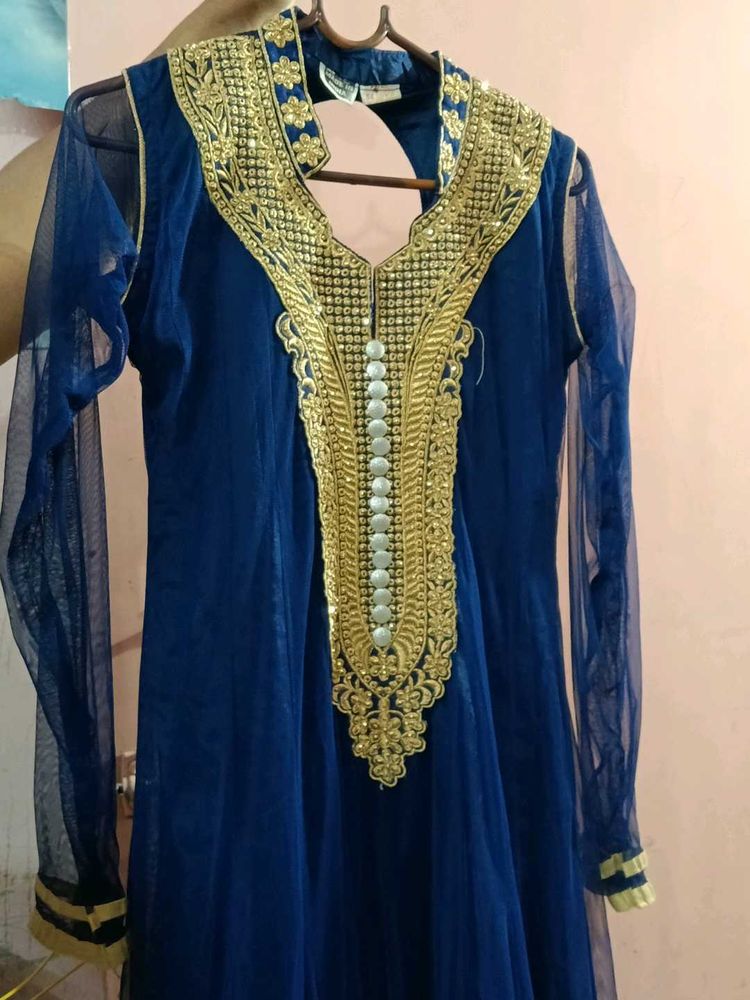 Elegant Blue &amp; Gold Embellished Tunic