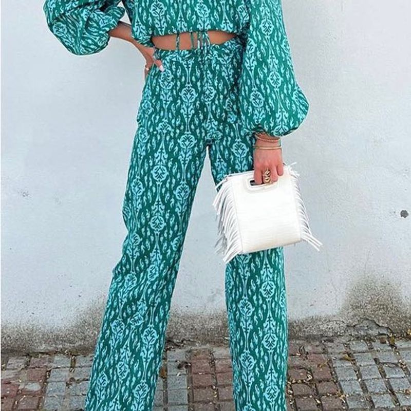 Zara Patterned Wide-Leg Pants