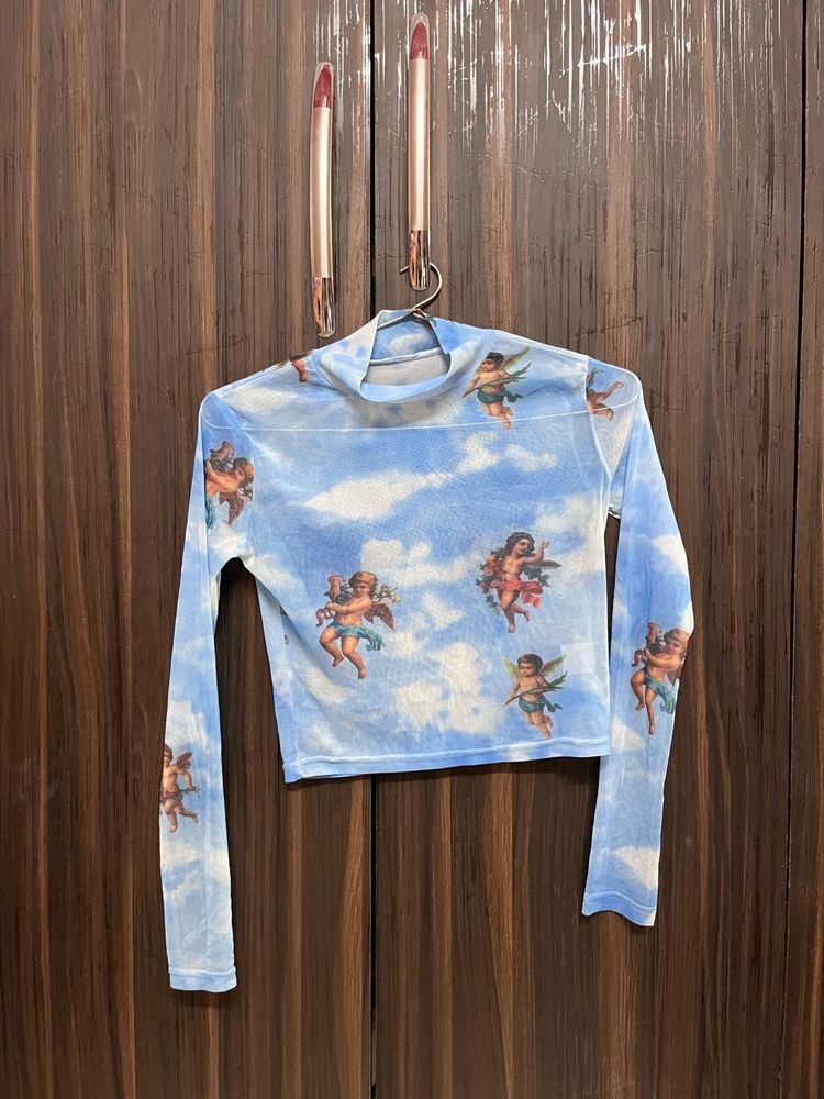 Angel Print Mesh Top