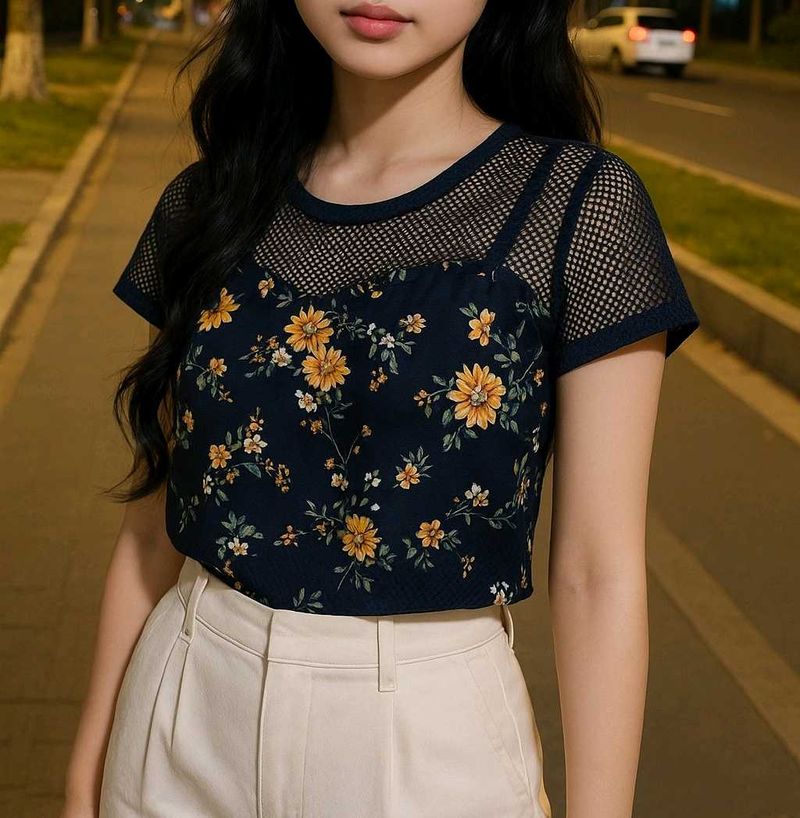 Floral Mesh Top
