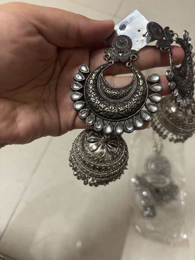 Antique Jhumka &amp; Long Chain Set