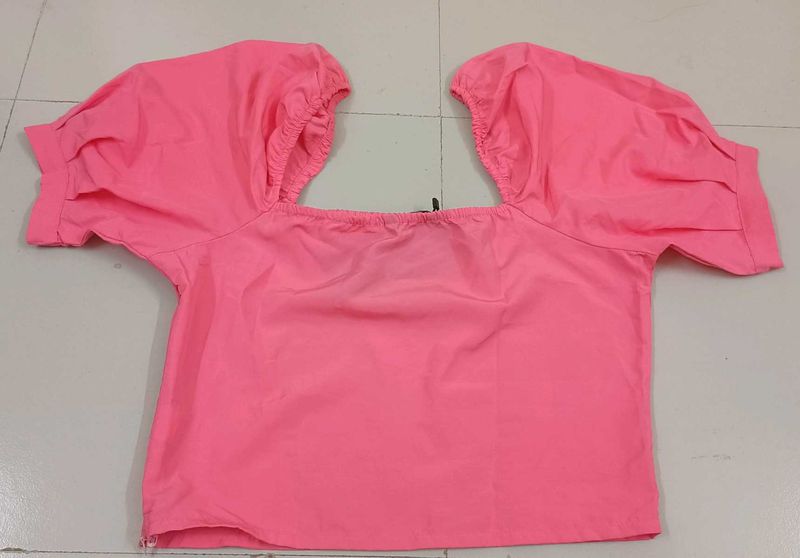 Pink Puff Sleeve Crop Top