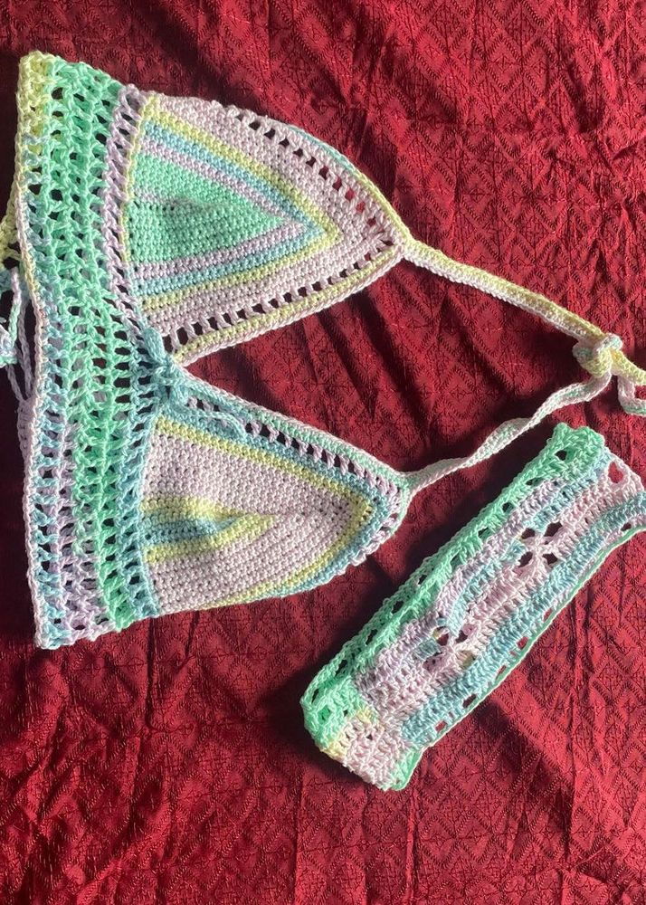 Hand Crochet Bralette Top With Headband