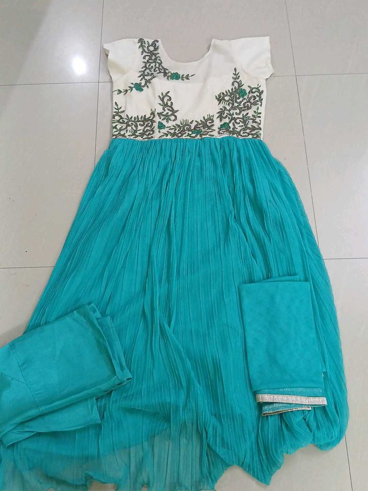 Teal Embroidered Anarkali Dress