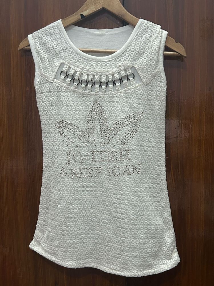 White Embellished Tank Top