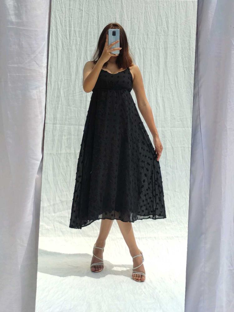 Black Polka Dot Midi Dress