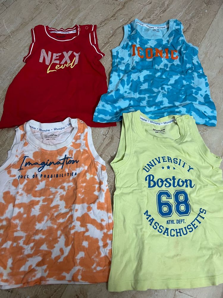 Boys Sleeveless T-shirts - 4 Pack 1-2 year