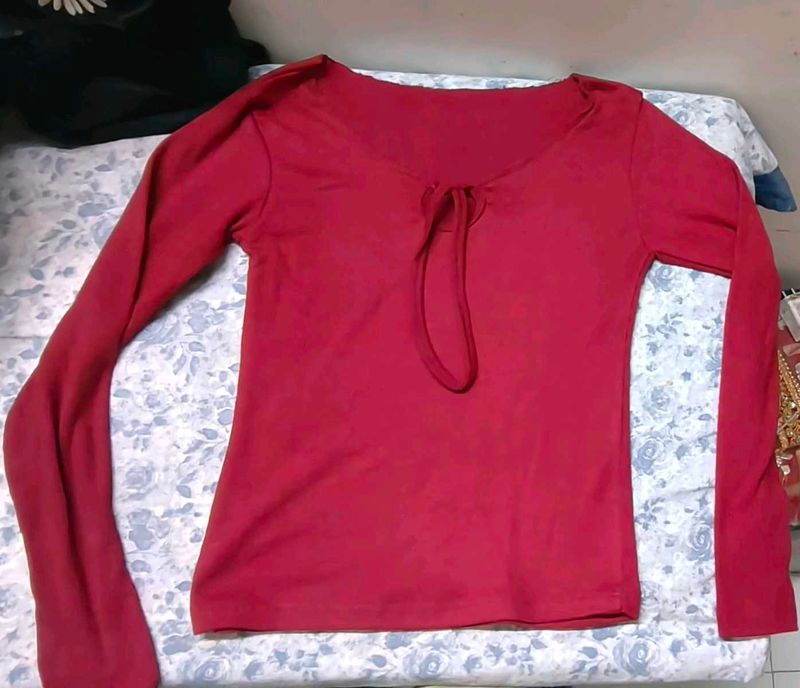 grey &amp; Red Long Sleeve Top