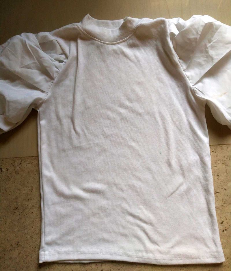 Chic White Top with Puff Sleeves