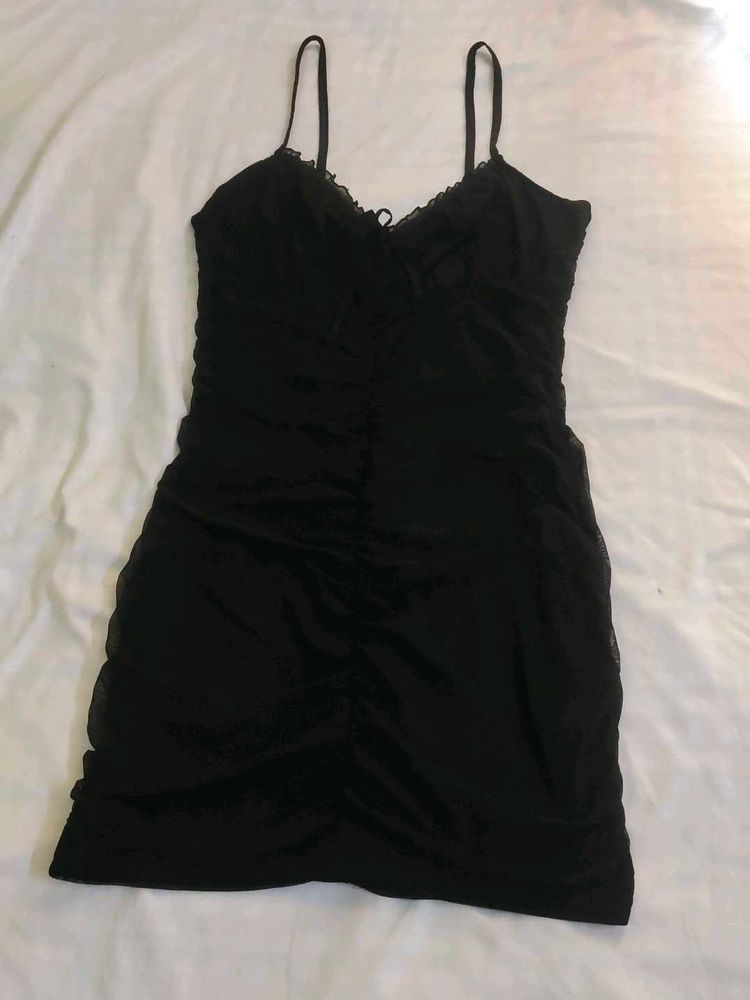 H&amp;M Black Ruched Mini Dress Busy 36