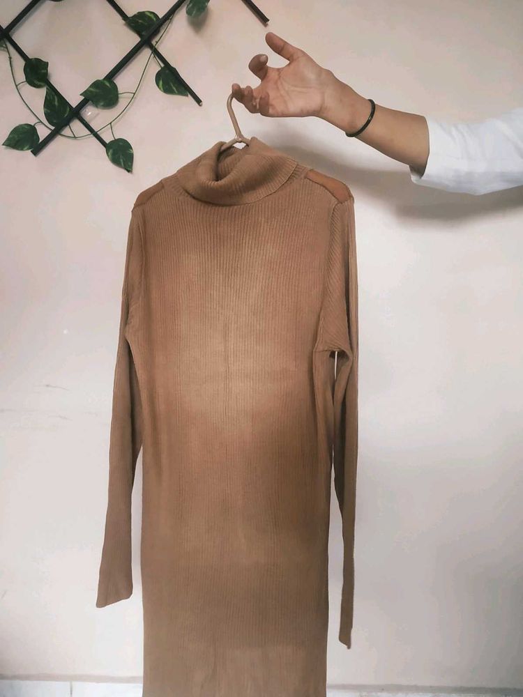 Brown Long Bodycon Sweater Dress