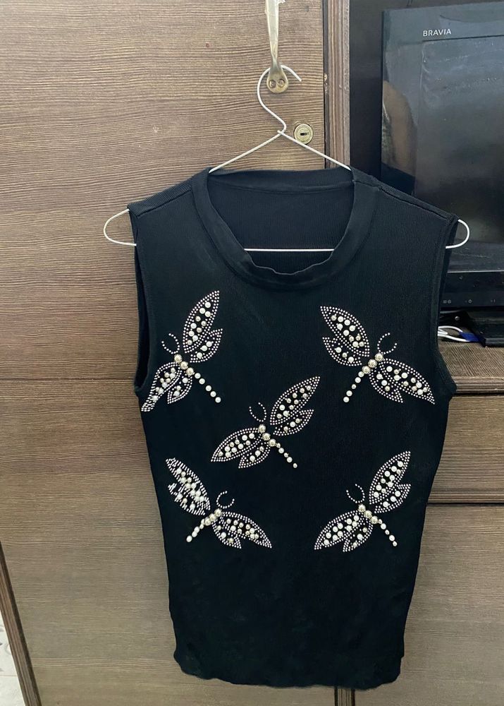 Black Sleeveless Butterfly Top
