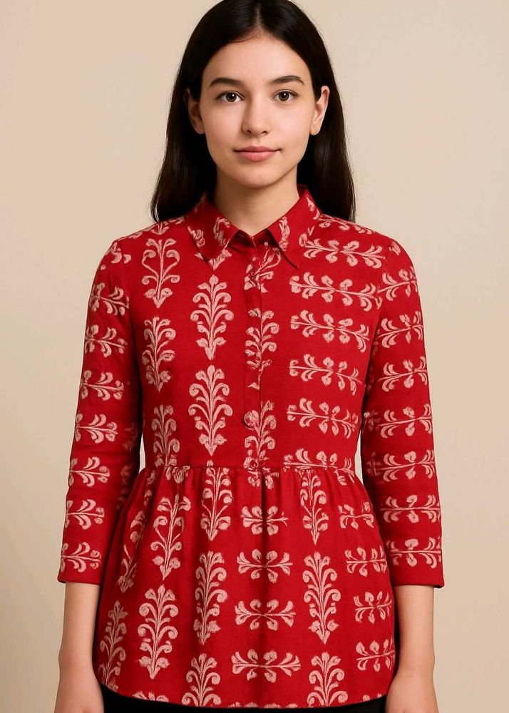 Red Printed Peplum Top
