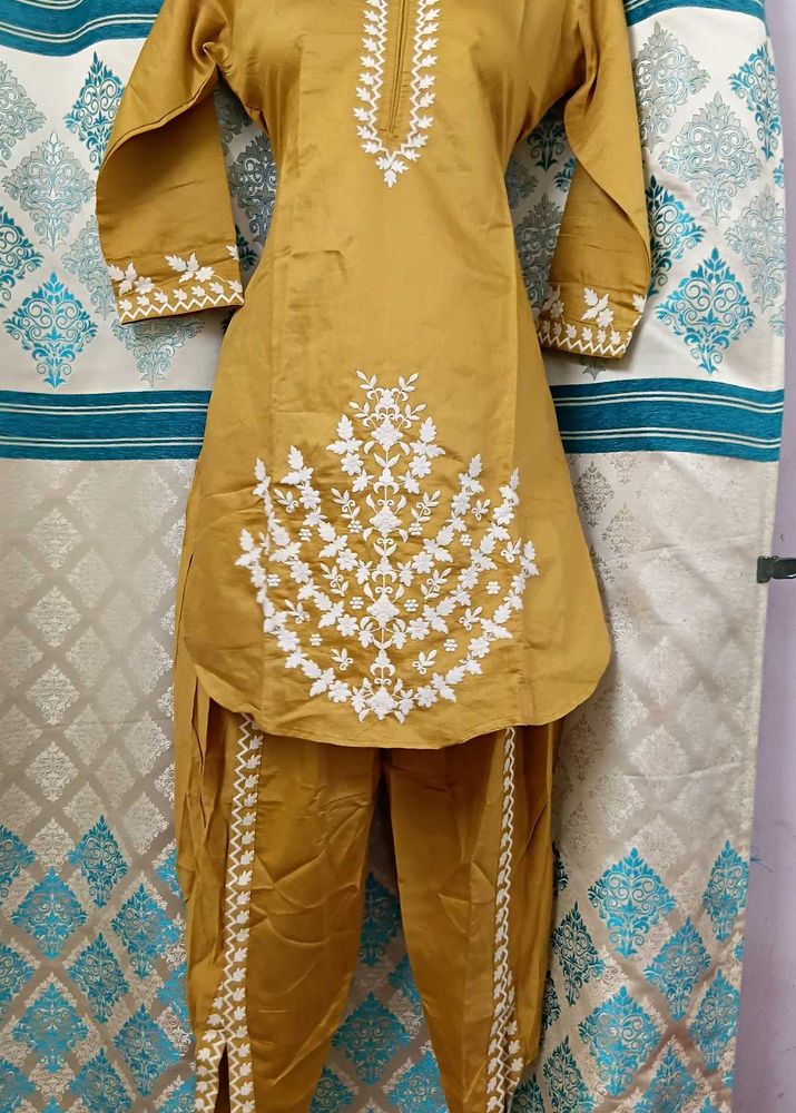 Gold Color Dhoti Patten Cord Set