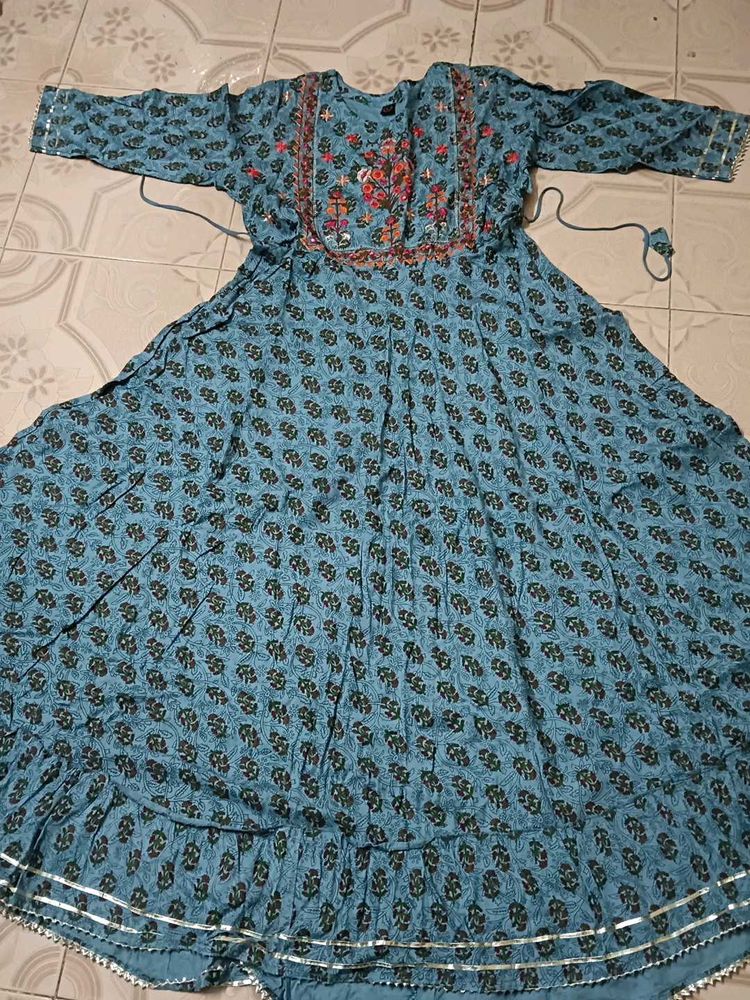 Stylish Blue Printed Umbrella Kurta