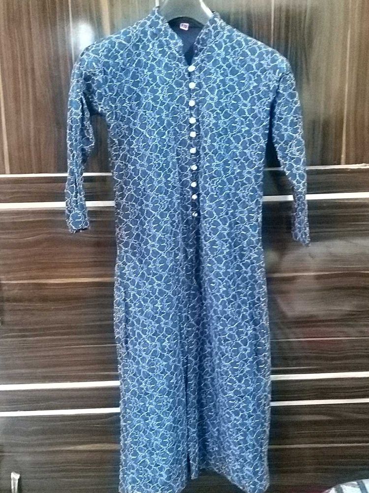 Printed Blue Kurta With Golden Plazoo