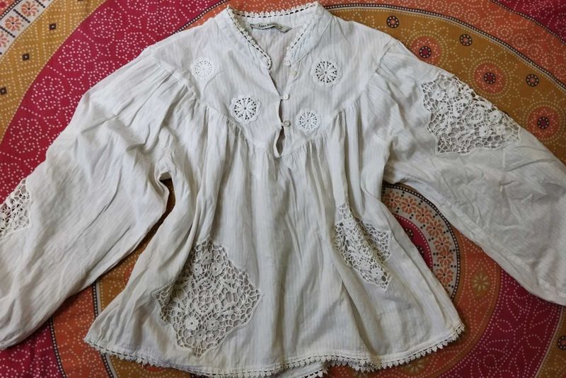 Lace Detail Peasant Top