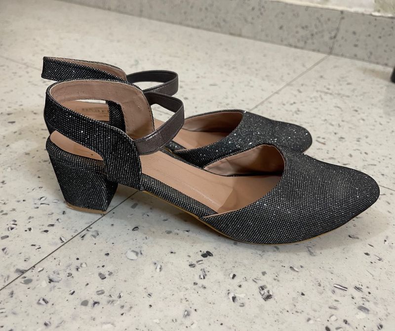 Sparkly Block Heel Ankle Strap Shoes