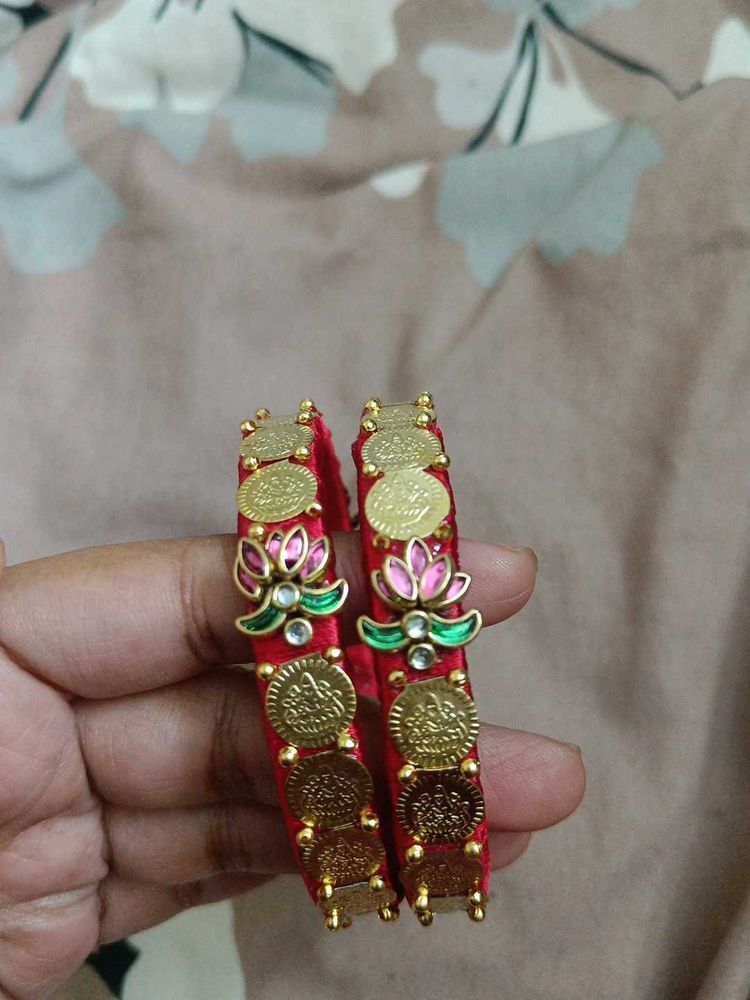 Red &amp; Gold Coin Bangles (Set of 2)