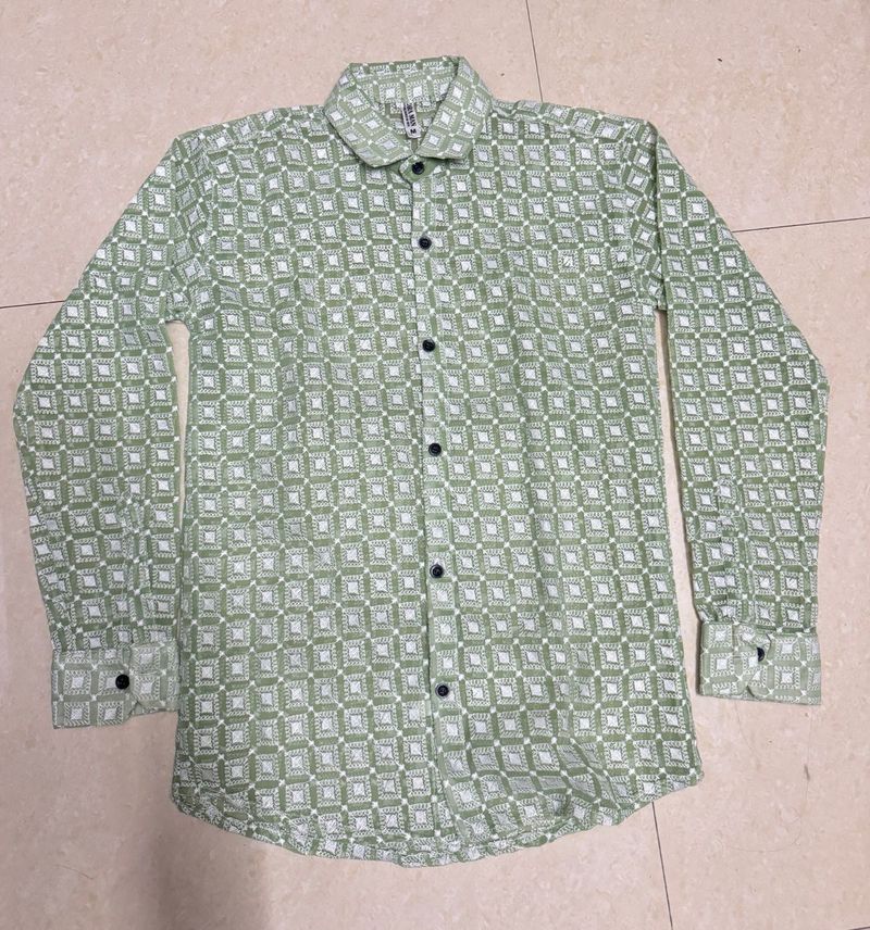 Green Chikankari Patterned Shirt
